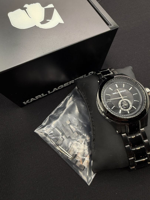 Karl Lagerfeld Black Ceramic-Style Watch with Bracelet w/ Box/Case