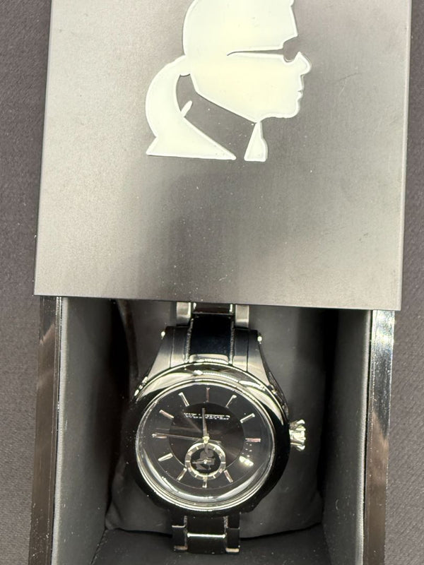 Karl Lagerfeld Black Ceramic-Style Watch with Bracelet w/ Box/Case