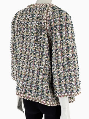 Chanel Fantasy Tweed Jacket Coat Size 50 Multicolor Silk Lined Owl Buttons