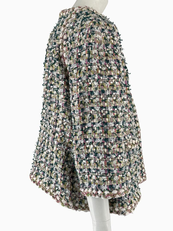 Chanel Fantasy Tweed Jacket Coat Size 50 Multicolor Silk Lined Owl Buttons
