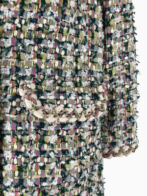 Chanel Fantasy Tweed Jacket Coat Size 50 Multicolor Silk Lined Owl Buttons