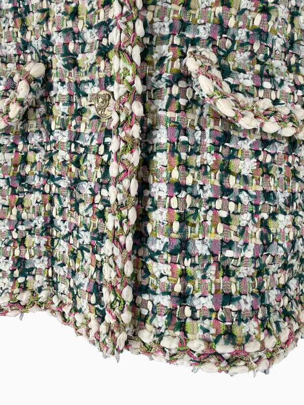 Chanel Fantasy Tweed Jacket Coat Size 50 Multicolor Silk Lined Owl Buttons