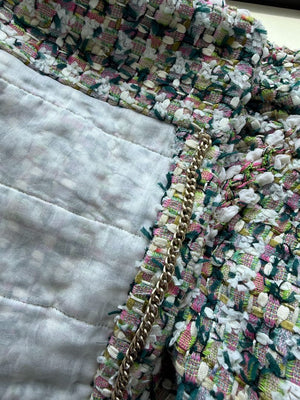 Chanel Fantasy Tweed Jacket Coat Size 50 Multicolor Silk Lined Owl Buttons