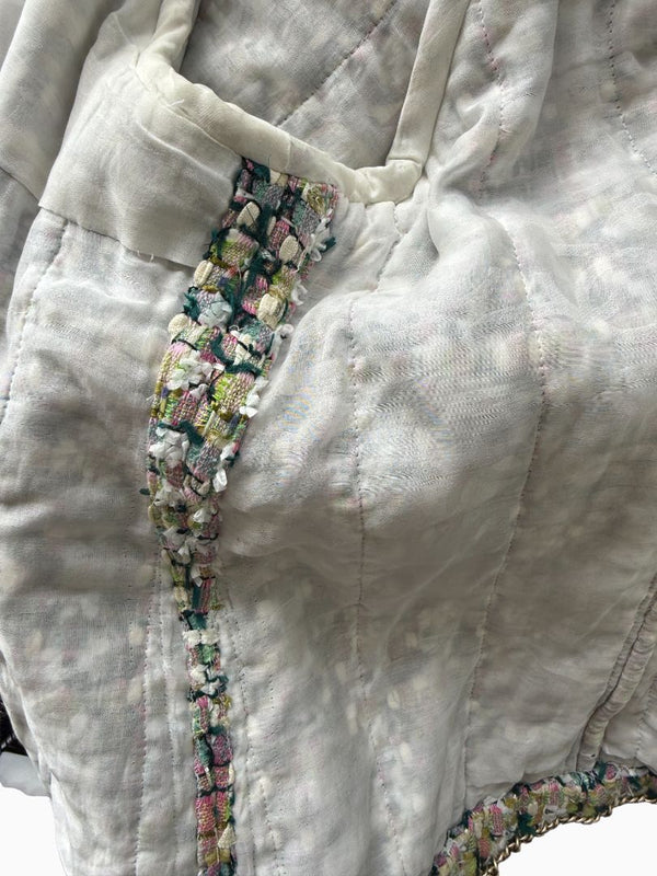 Chanel Fantasy Tweed Jacket Coat Size 50 Multicolor Silk Lined Owl Buttons