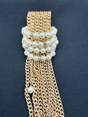 Chanel Cruise 2001 Gold-Tone Chain & Pearl Fringe Brooch – 8" x 1 3/4"