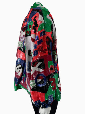 Vintage Jeannette for St. Martin Abstract Art Sequin Jacket | Hand-Beaded Statement Jacket | Size M