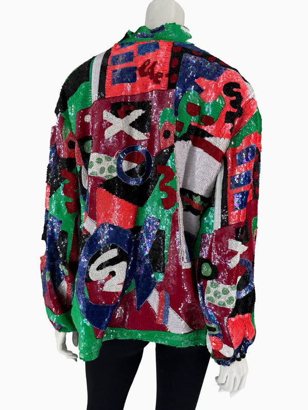 Vintage Jeannette for St. Martin Abstract Art Sequin Jacket | Hand-Beaded Statement Jacket | Size M