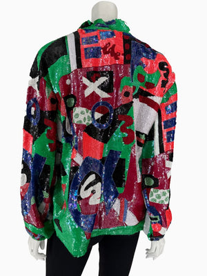 Vintage Jeannette for St. Martin Abstract Art Sequin Jacket | Hand-Beaded Statement Jacket | Size M