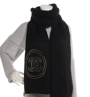 Chanel Cashmere Black CC Chain Scarf