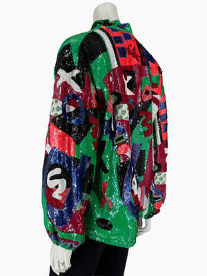 Vintage Jeannette for St. Martin Abstract Art Sequin Jacket | Hand-Beaded Statement Jacket | Size M