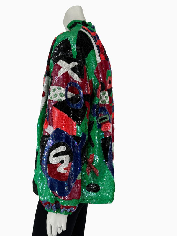 Vintage Jeannette for St. Martin Abstract Art Sequin Jacket | Hand-Beaded Statement Jacket | Size M