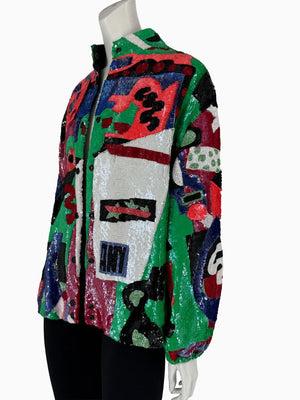 Vintage Jeannette for St. Martin Abstract Art Sequin Jacket | Hand-Beaded Statement Jacket | Size M