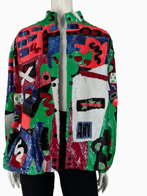 Vintage Jeannette for St. Martin Abstract Art Sequin Jacket | Hand-Beaded Statement Jacket | Size M