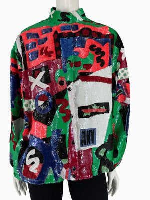 Vintage Jeannette for St. Martin Abstract Art Sequin Jacket | Hand-Beaded Statement Jacket | Size M