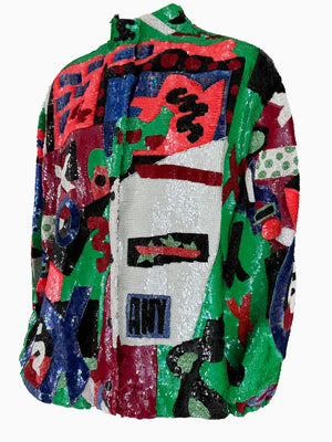 Vintage Jeannette for St. Martin Abstract Art Sequin Jacket | Hand-Beaded Statement Jacket | Size M
