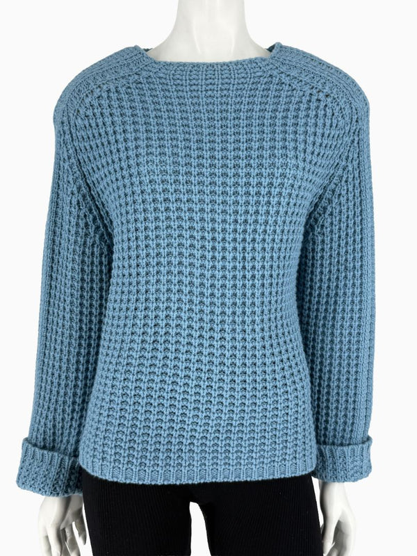 Lafayette 148 NY 100% Cashmere Waffle Knit Sweater Dusty Blue Size Large