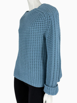 Lafayette 148 NY 100% Cashmere Waffle Knit Sweater Dusty Blue Size Large