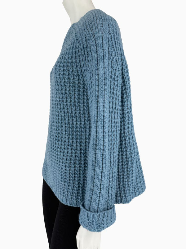 Lafayette 148 NY 100% Cashmere Waffle Knit Sweater Dusty Blue Size Large