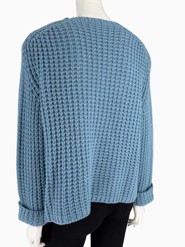 Lafayette 148 NY 100% Cashmere Waffle Knit Sweater Dusty Blue Size Large