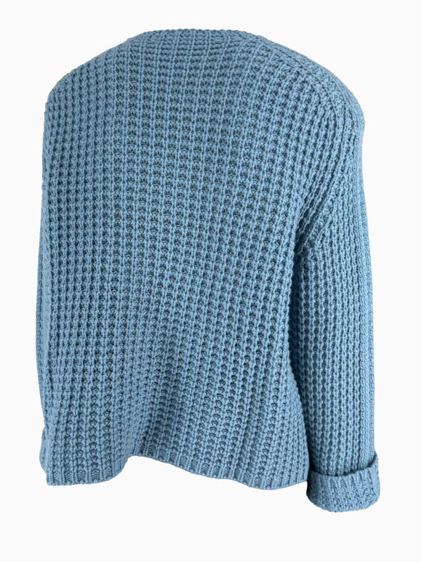Lafayette 148 NY 100% Cashmere Waffle Knit Sweater Dusty Blue Size Large