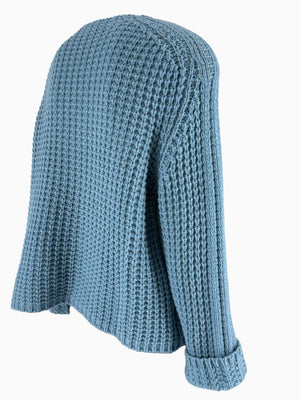Lafayette 148 NY 100% Cashmere Waffle Knit Sweater Dusty Blue Size Large