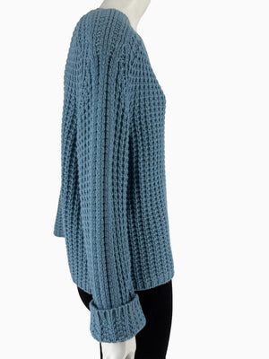 Lafayette 148 NY 100% Cashmere Waffle Knit Sweater Dusty Blue Size Large