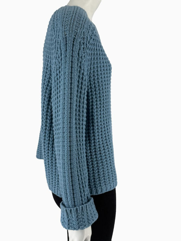 Lafayette 148 NY 100% Cashmere Waffle Knit Sweater Dusty Blue Size Large