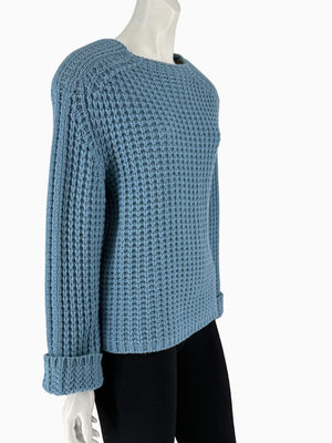 Lafayette 148 NY 100% Cashmere Waffle Knit Sweater Dusty Blue Size Large