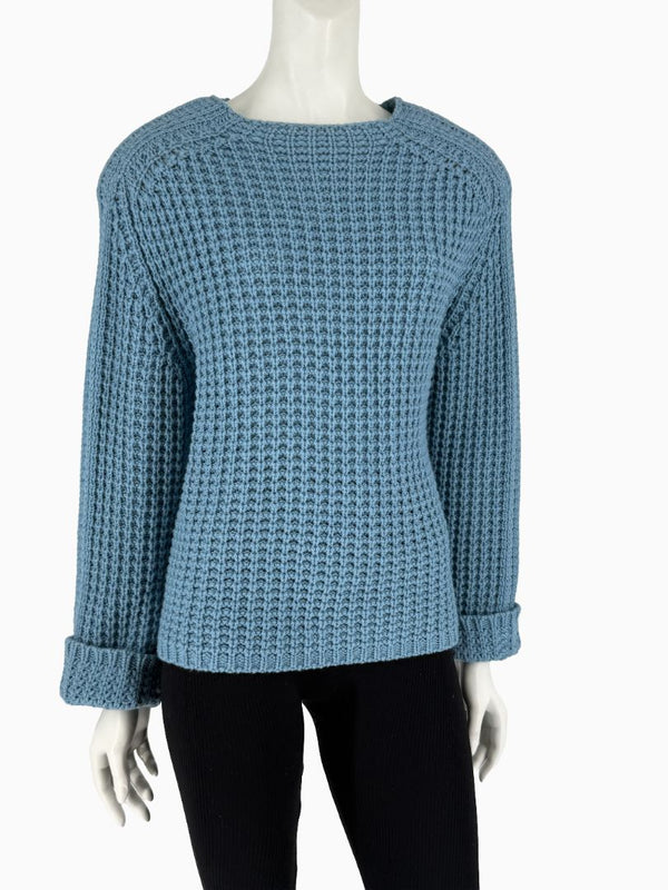 Lafayette 148 NY 100% Cashmere Waffle Knit Sweater Dusty Blue Size Large