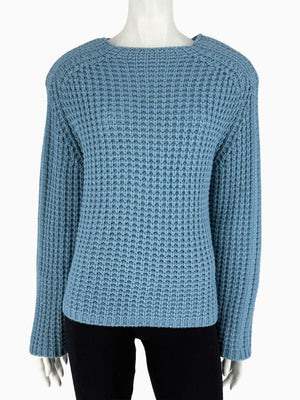 Lafayette 148 NY 100% Cashmere Waffle Knit Sweater Dusty Blue Size Large