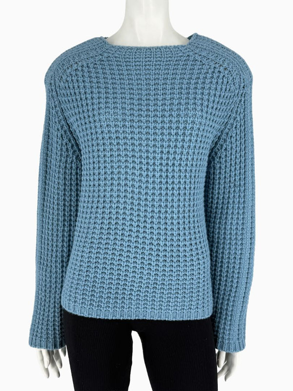 Lafayette 148 NY 100% Cashmere Waffle Knit Sweater Dusty Blue Size Large
