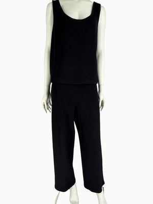 St. John Black Santana Knit 3-Piece Pant Suit – Jacket Size 14 | Shell Size L | Pants Size 18