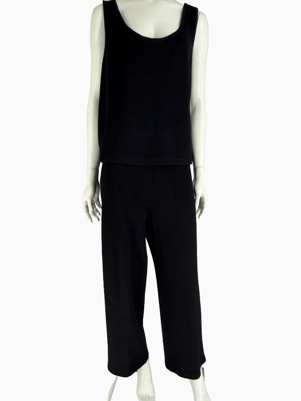 St. John Black Santana Knit 3-Piece Pant Suit – Jacket Size 14 | Shell Size L | Pants Size 18
