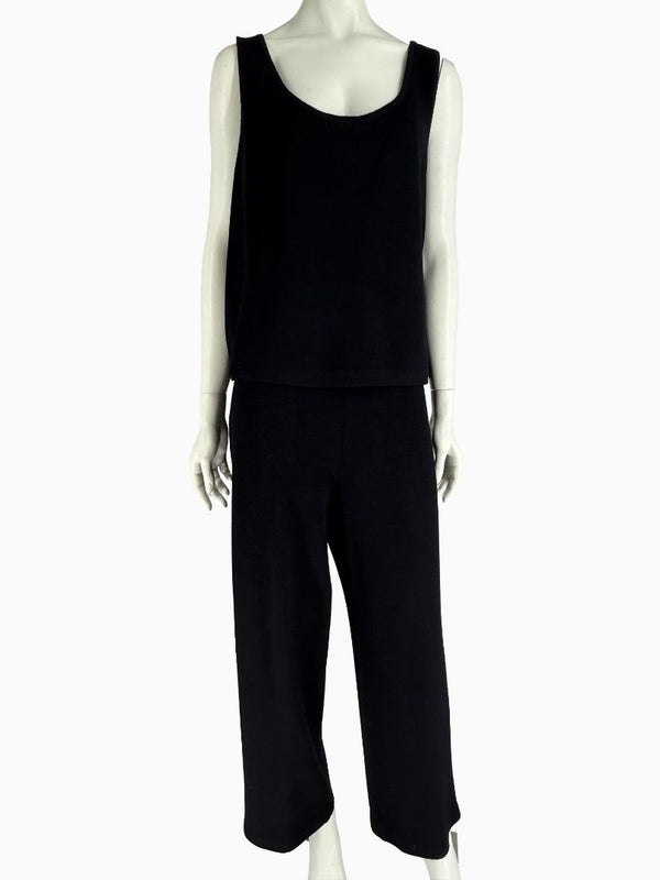 St. John Black Santana Knit 3-Piece Pant Suit – Jacket Size 14 | Shell Size L | Pants Size 18