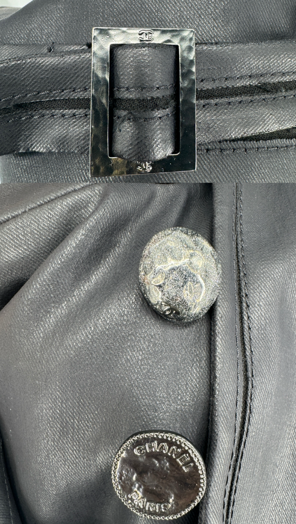 Chanel Spring 2015 Black Coated Cotton Trench Coat Size 10/42