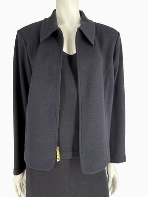 St. John Black Santana Knit 3-Piece Pant Suit – Jacket Size 14 | Shell Size L | Pants Size 18