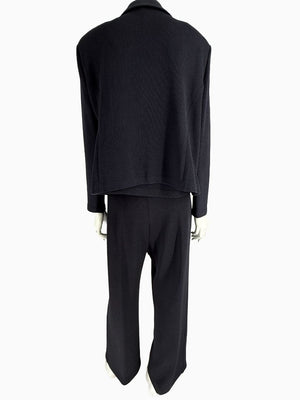 St. John Black Santana Knit 3-Piece Pant Suit – Jacket Size 14 | Shell Size L | Pants Size 18