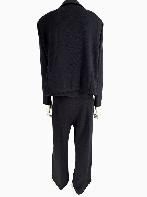 St. John Black Santana Knit 3-Piece Pant Suit – Jacket Size 14 | Shell Size L | Pants Size 18