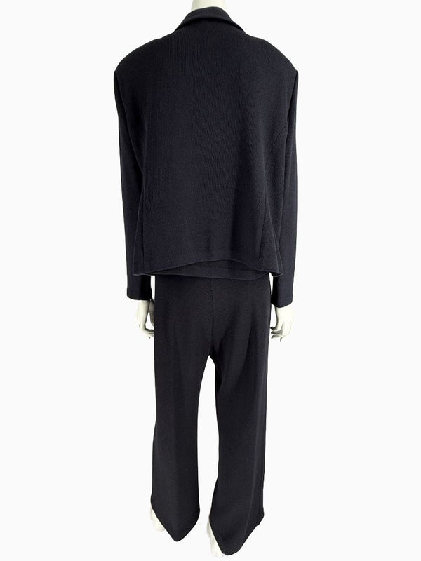 St. John Black Santana Knit 3-Piece Pant Suit – Jacket Size 14 | Shell Size L | Pants Size 18