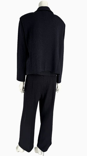 St. John Black Santana Knit 3-Piece Pant Suit – Jacket Size 14 | Shell Size L | Pants Size 18