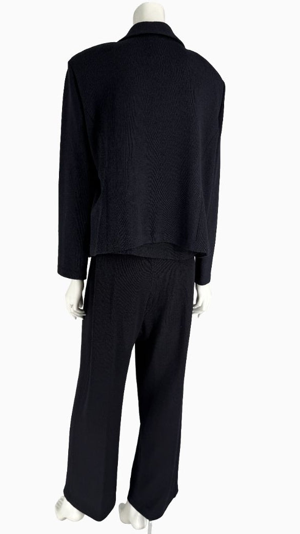 St. John Black Santana Knit 3-Piece Pant Suit – Jacket Size 14 | Shell Size L | Pants Size 18