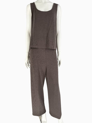 St. John Chocolate Brown Santana Knit 3-Piece Pant Set – Jacket, Tank & Pants Large/14
