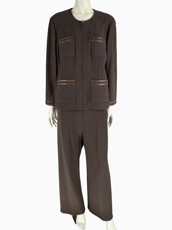 St. John Chocolate Brown Santana Knit 3-Piece Pant Set – Jacket, Tank & Pants Large/14