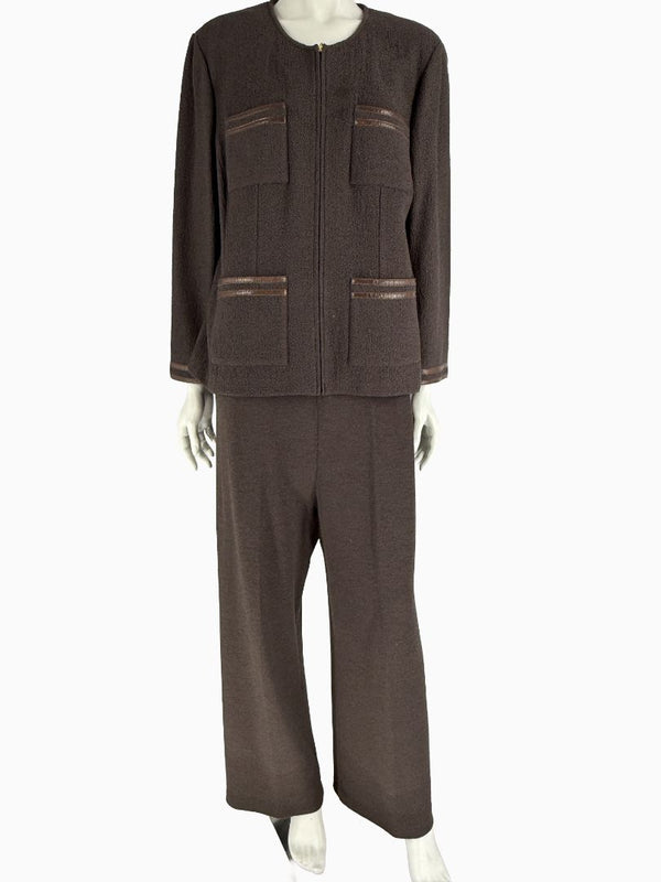 St. John Chocolate Brown Santana Knit 3-Piece Pant Set – Jacket, Tank & Pants Large/14