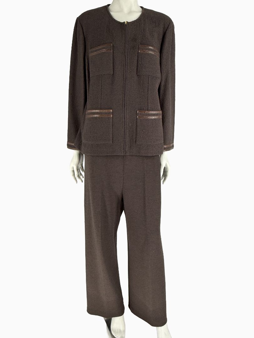 St. John Chocolate Brown Santana Knit 3-Piece Pant Set – Jacket, Tank & Pants Large/14