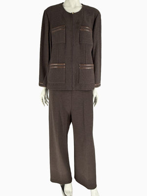 St. John Chocolate Brown Santana Knit 3-Piece Pant Set – Jacket, Tank & Pants Large/14
