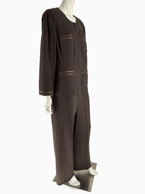St. John Chocolate Brown Santana Knit 3-Piece Pant Set – Jacket, Tank & Pants Large/14