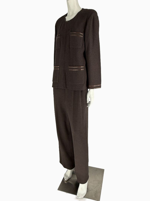 St. John Chocolate Brown Santana Knit 3-Piece Pant Set – Jacket, Tank & Pants Large/14