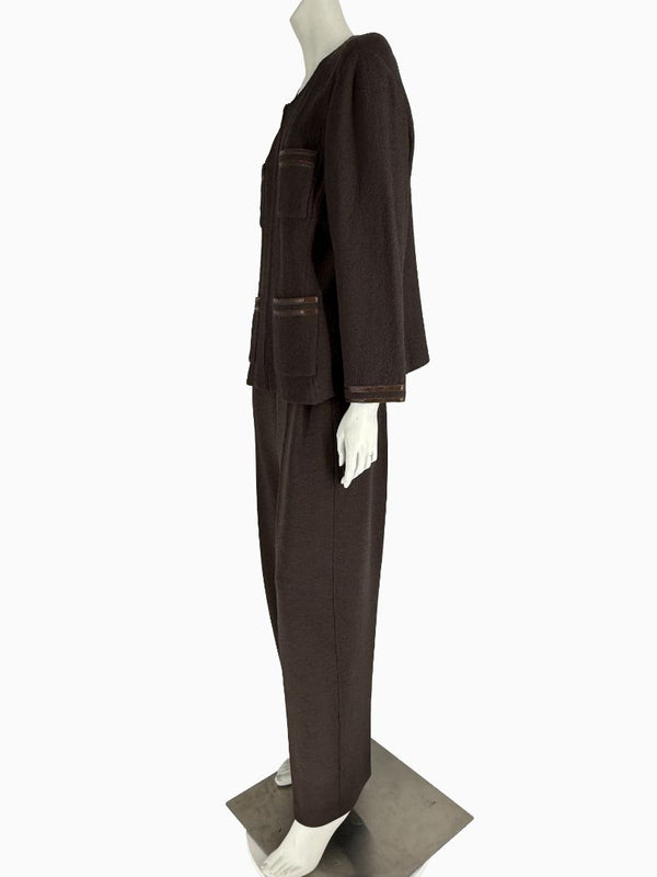 St. John Chocolate Brown Santana Knit 3-Piece Pant Set – Jacket, Tank & Pants Large/14