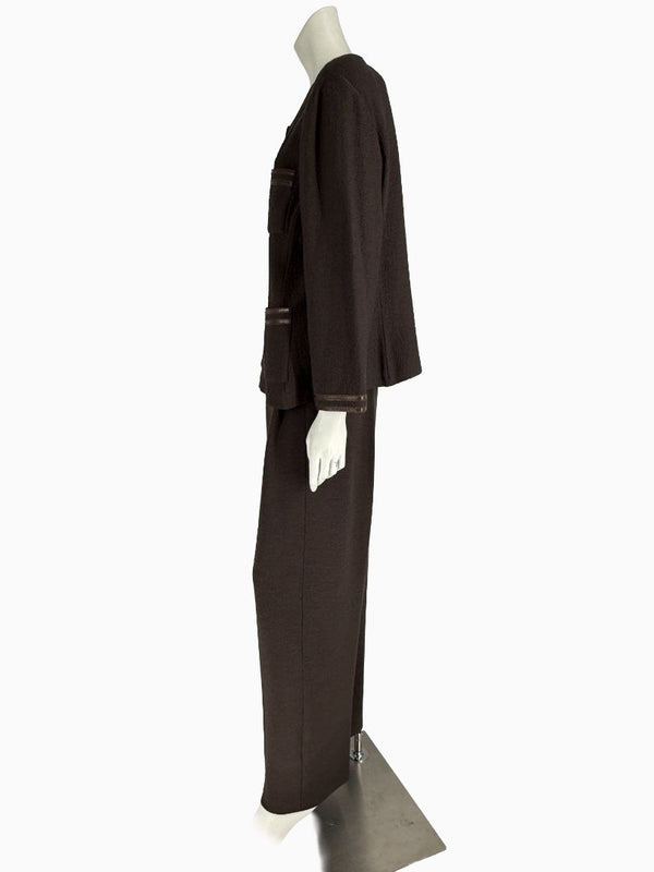St. John Chocolate Brown Santana Knit 3-Piece Pant Set – Jacket, Tank & Pants Large/14